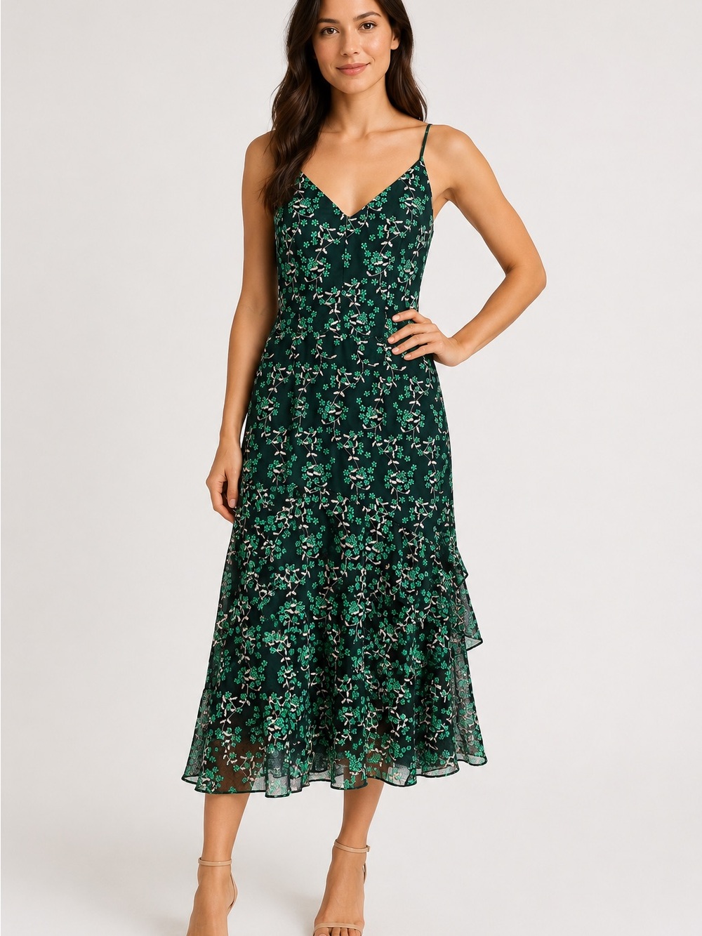 Cooper St Enchanted Garden Floral Spaghetti-Strap Midi Dress Size 4 - Picture 1 of 7